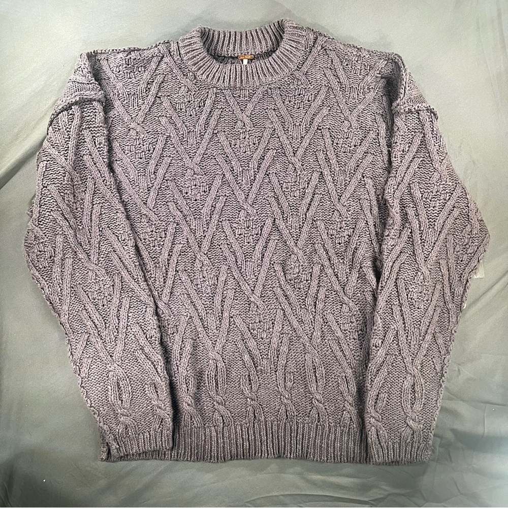 Free People womens Charcoal Cable Knit Sweater